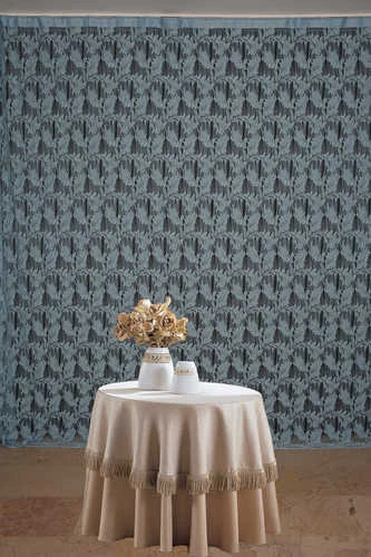 YAPRAK  MODEL MAVİ RENK İP PERDE HAZIR DÜĞMELERİ DİKİLMİŞ İP PERDE 300*270 cm ürün görseli 1