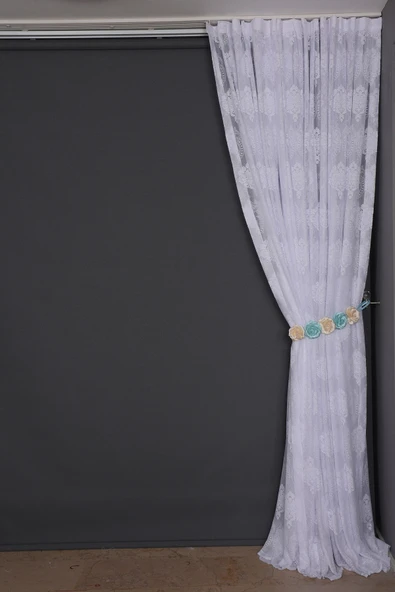 ÇERÇEVELİ DAMAKS KIRIK BEYAZRENK TEK KANAT  Hazır Pileli Fon Perde 300*260 - Resim 4