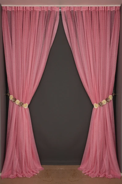 DAR ETEK MODEL PEMBE RENK TEK KANAT Hazır Pileli Fon Perde 300*260 ürün görseli 1