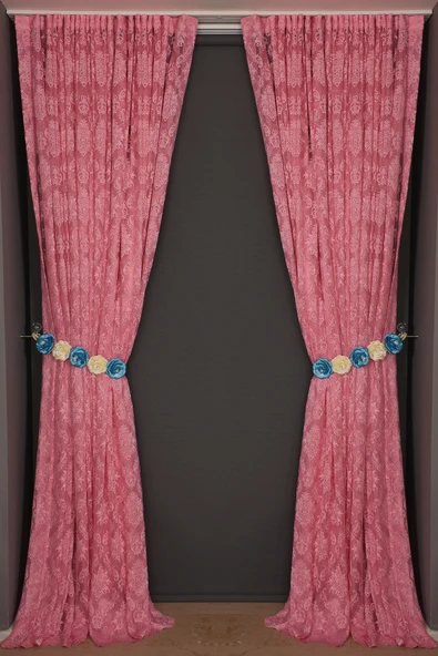 DAMAKS PEMBE RENK TEK KANAT  Hazır dikilmiş Pileli Fon Perde 300*260 cm - Resim 2