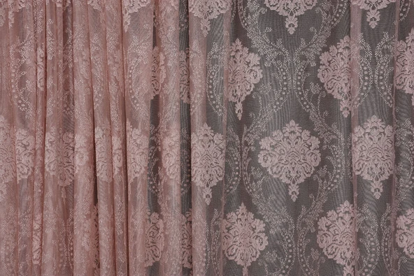 ÇERÇEVELİ DAMAKS PUDRA RENK TEK KANAT Hazır dikilmiş Pileli Fon Perde 300*260 cm - Resim 6