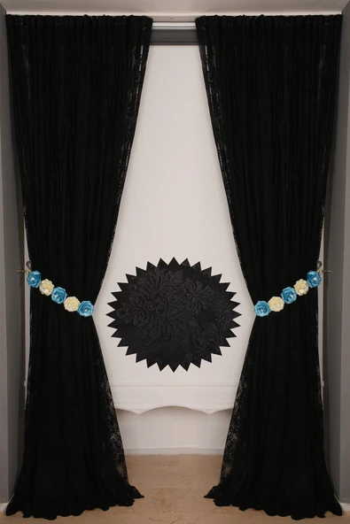 DAMAKS SİYAH  RENK TEK KANAT Hazır dikilmiş Pileli Fon Perde 300*260 cm - Resim 5