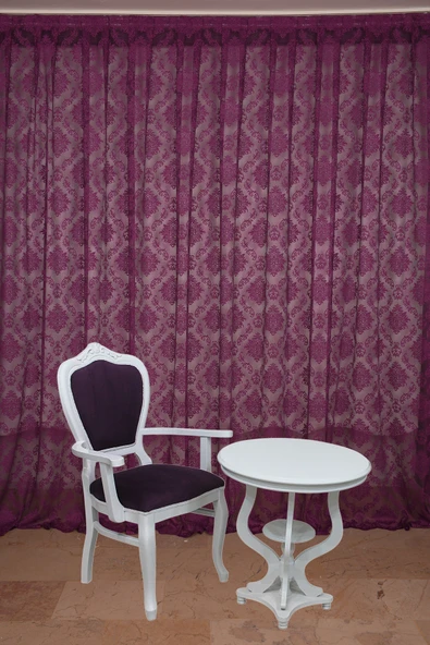 DAMAKS MOR  RENK TEK KANAT Hazır dikilmiş Pileli Fon Perde 300*260 cm ürün görseli 1