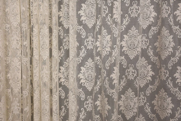 DAMAKS KREM  RENK TEK KANAT Hazır dikilmiş Pileli Fon Perde 300*260 cm - Resim 6