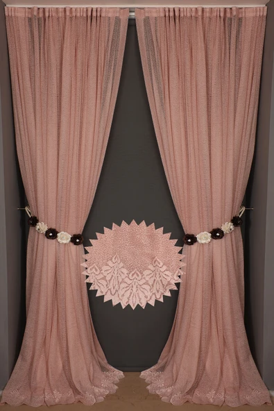 DAR ETEK MODEL PUDRA RENK TEK KANAT Hazır Pileli Fon Perde 300*260 - Resim 5