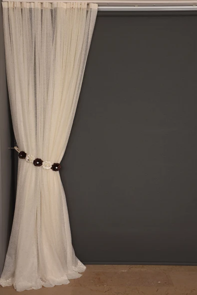 DAR ETEK MODEL KREM RENK TEK KANAT Hazır Pileli Fon Perde 300*260 - Resim 3