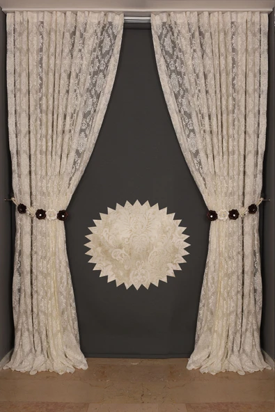 DAMAKS KREM  RENK TEK KANAT Hazır dikilmiş Pileli Fon Perde 300*260 cm - Resim 5