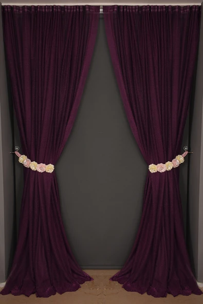 DAR ETEK MODEL MOR RENK TEK KANAT Hazır Pileli Fon Perde 300*260 ürün görseli 1