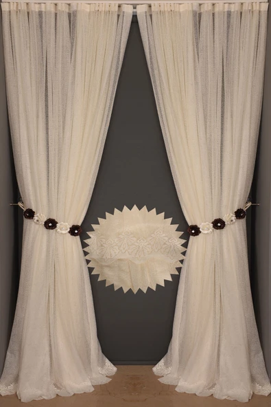 DAR ETEK MODEL KREM RENK TEK KANAT Hazır Pileli Fon Perde 300*260 - Resim 5