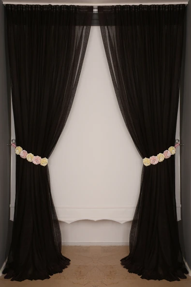 DAR ETEK MODEL ACI KAHVE TEK KANAT Hazır Pileli Fon Perde 300*260 ürün görseli 1