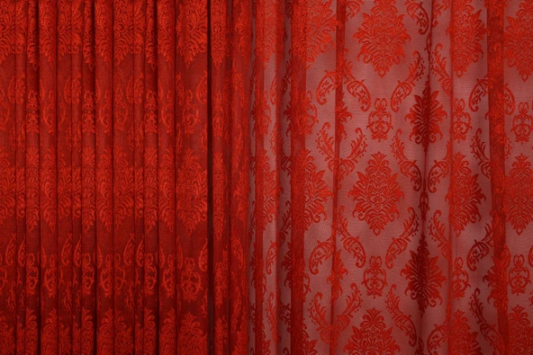 DAMAKS KIRMIZI  RENK TEK KANAT Hazır dikilmiş Pileli Fon Perde 300*260 cm - Resim 6