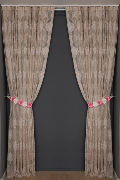 ÇERÇEVELİ  DAMAKS VİZON RENK TEK KANAT Hazır dikilmiş Pileli Fon Perde 300*260 cm - Resim 2