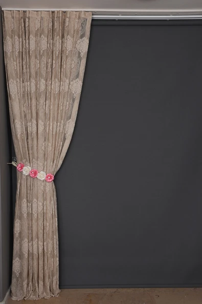 ÇERÇEVELİ  DAMAKS VİZON RENK TEK KANAT Hazır dikilmiş Pileli Fon Perde 300*260 cm - Resim 3