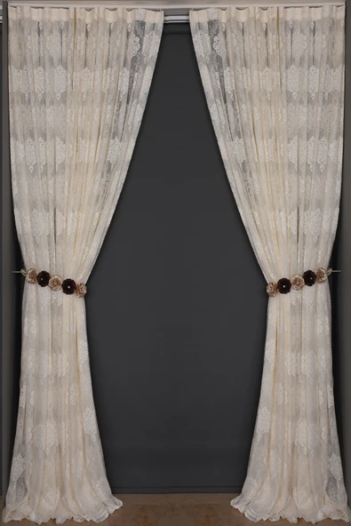 ÇERÇEVELİ DAMAKS KREM RENK TEK KANAT Hazır dikilmiş Pileli Fon Perde 300*260 cm - Resim 2