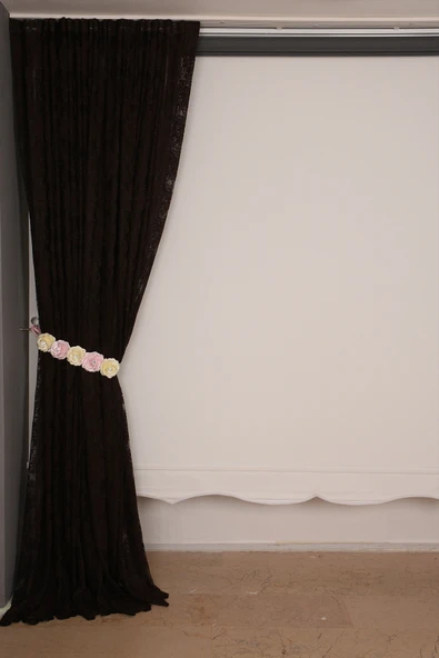 DAMAKS ACI KAHVE  RENK TEK KANAT Hazır dikilmiş Pileli Fon Perde 300*260 cm - Resim 3