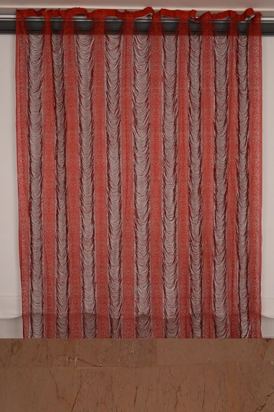 İTALYAN MODEL KIRMIZI ÇİFT RENK İP PERDE HAZIR  İP PERDE 220*270 - Resim 2