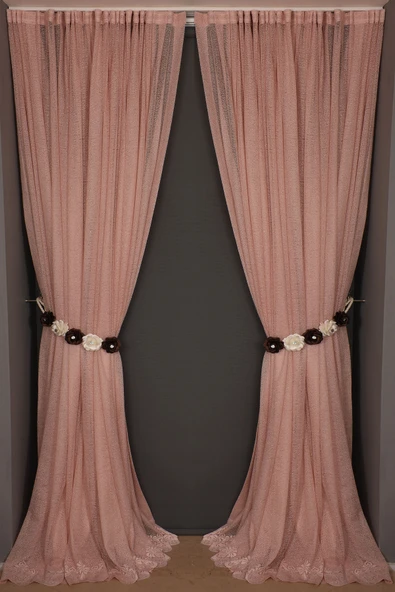 DAR ETEK MODEL PUDRA RENK TEK KANAT Hazır Pileli Fon Perde 300*260 ürün görseli 1