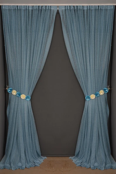 DAR ETEK MODEL MAVİ RENK TEK KANAT Hazır Pileli Fon Perde 300*260 ürün görseli