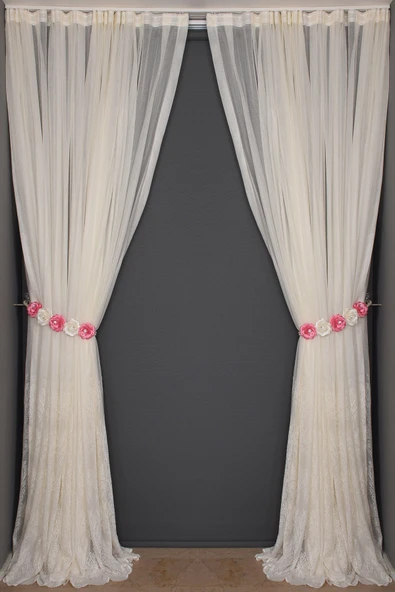 KÜÇÜK YAPRAK MODEL KREM RENK TEK KANAT Hazır Pileli Fon Perde 300*260 ürün görseli