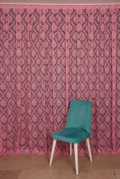 DAMAKS PEMBE RENK TEK KANAT  Hazır dikilmiş Pileli Fon Perde 300*260 cm ürün görseli