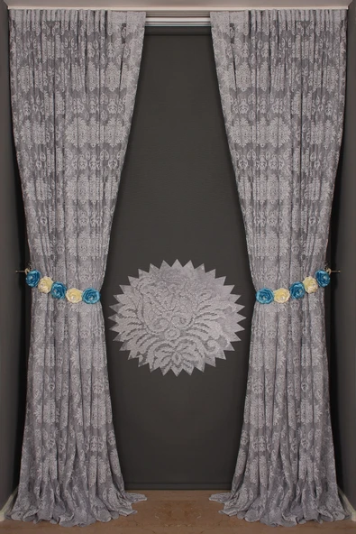 DAMAKS GRİ  RENK TEK KANAT Hazır dikilmiş Pileli Fon Perde 300*260 cm - Resim 5