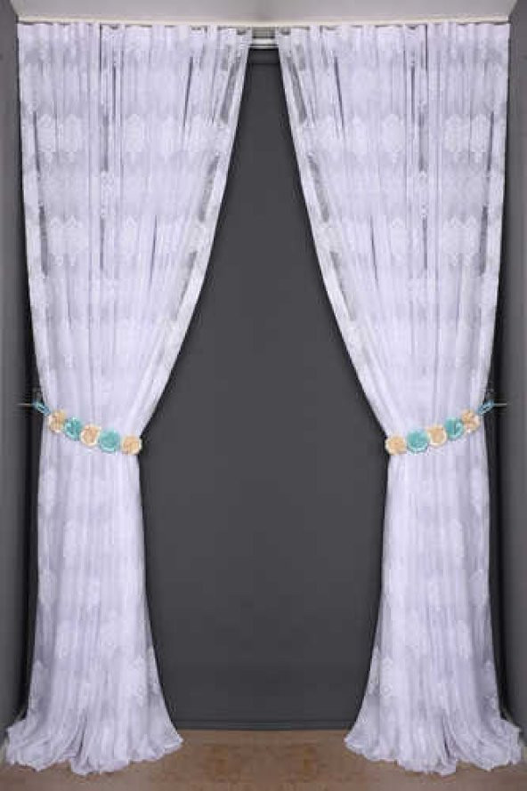 ÇERÇEVELİ DAMAKS BEYAZ RENK TEK KANAT Hazır dikilmiş Pileli Fon Perde 300*260 cm - 8
