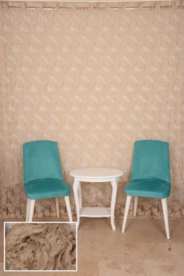YAPRAK  MODEL VİZON RENK İP PERDE HAZIR DÜĞMELERİ DİKİLMİŞ İP PERDE 300*270 cm - 10