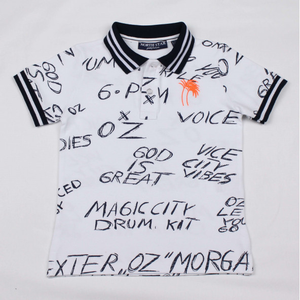 North Star Fashion Polo Yaka Baskılı Nakışlı Erkek Çocuk T-Shirt Beyaz - 2
