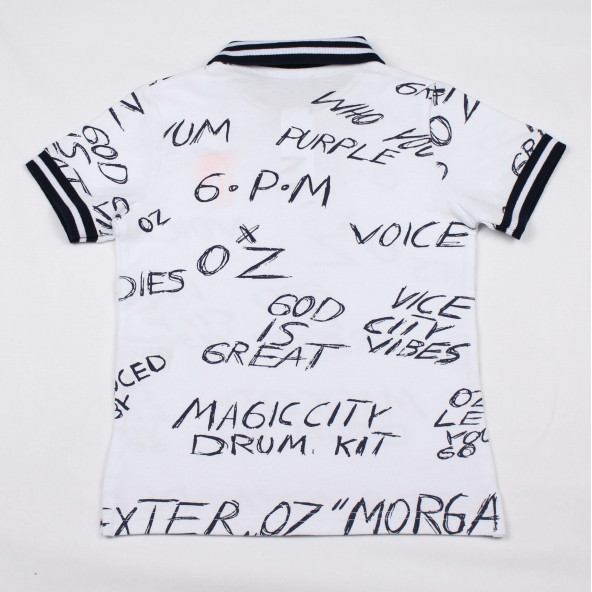 North Star Fashion Polo Yaka Baskılı Nakışlı Erkek Çocuk T-Shirt Beyaz - 3
