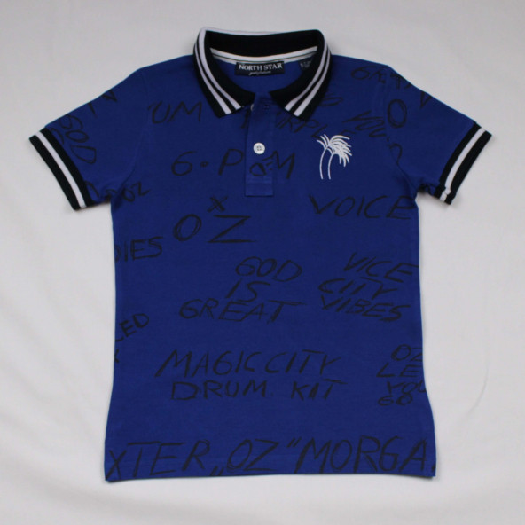 North Star Fashion Polo Yaka Baskılı Nakışlı Erkek Çocuk T-Shirt Saks - 2