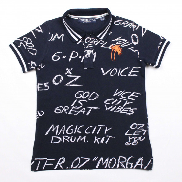 North Star Fashion Polo Yaka Baskılı Nakışlı Erkek Çocuk T-Shirt Lacivert - 2