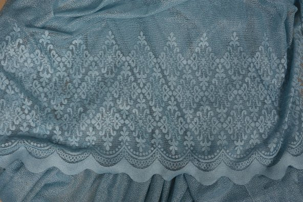 GENİŞ ETEK MODEL MAVİ RENK TEK KANAT Hazır Pileli Fon Perde 300*260 - 8