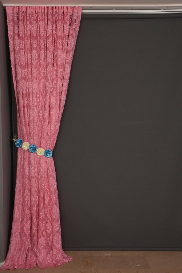 DAMAKS PEMBE RENK TEK KANAT  Hazır dikilmiş Pileli Fon Perde 300*260 cm - 3