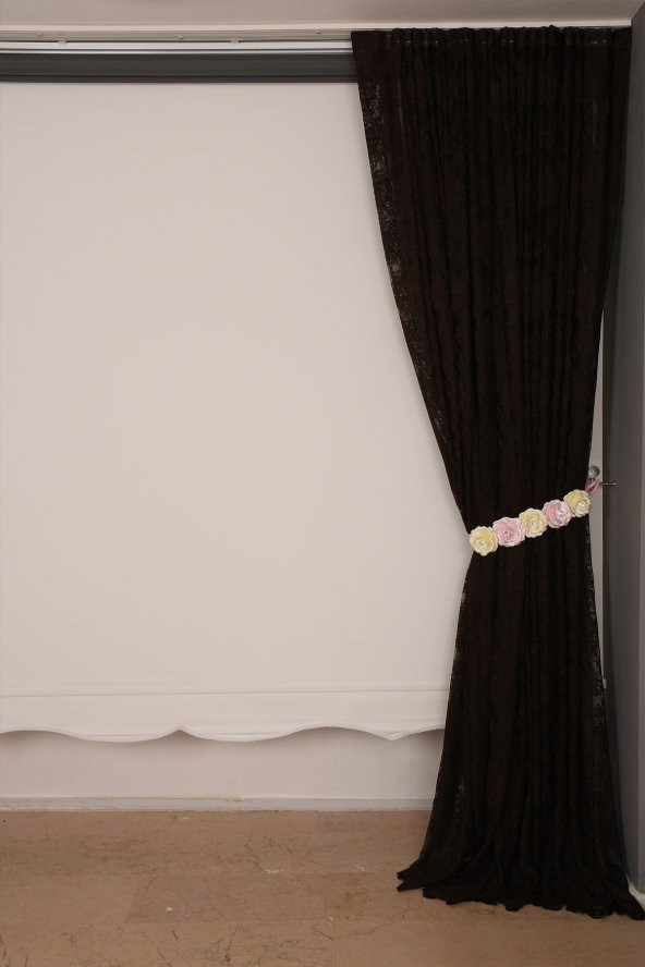 DAMAKS ACI KAHVE  RENK TEK KANAT Hazır dikilmiş Pileli Fon Perde 300*260 cm - 4