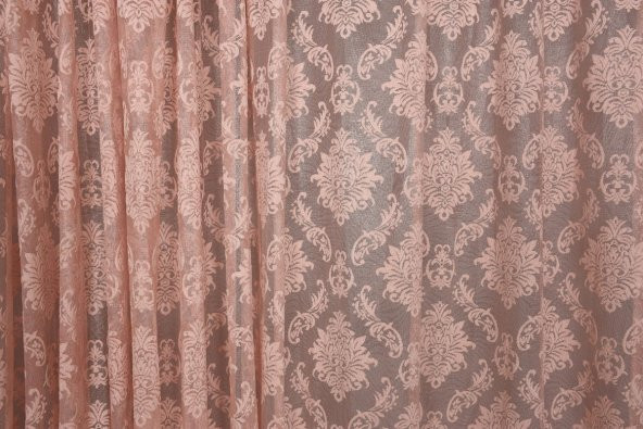 DAMAKS PUDRA  RENK TEK KANAT Hazır dikilmiş Pileli Fon Perde 300*260 cm - 6