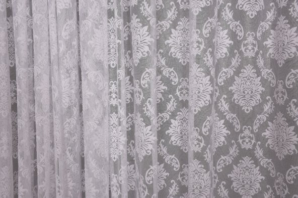DAMAKS KIRIK BEYAZ  RENK TEK KANAT Hazır dikilmiş Pileli Fon Perde 300*260 cm - 6