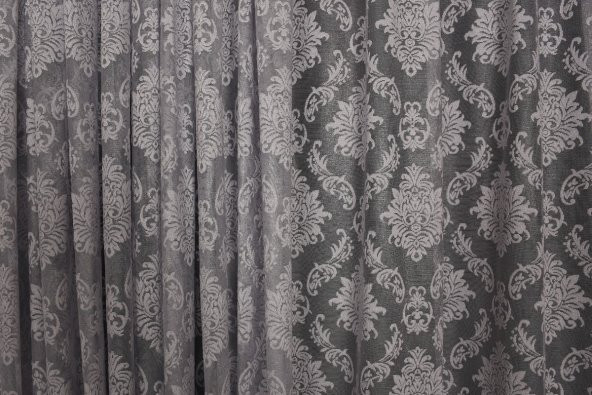DAMAKS GRİ  RENK TEK KANAT Hazır dikilmiş Pileli Fon Perde 300*260 cm - 6