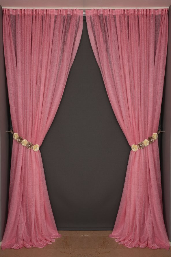 DAR ETEK MODEL PEMBE RENK TEK KANAT Hazır Pileli Fon Perde 300*260