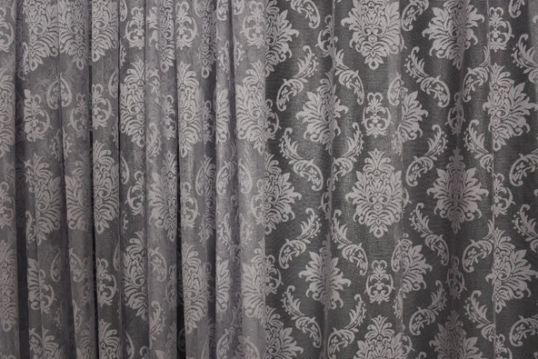 DAMAKS GRİ  RENK TEK KANAT Hazır dikilmiş Pileli Fon Perde 300*260 cm - Resim 6