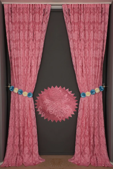 DAMAKS PEMBE RENK TEK KANAT  Hazır dikilmiş Pileli Fon Perde 300*260 cm - Resim 5