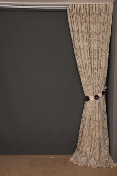 DAMAKS VİZON  RENK TEK KANAT Hazır dikilmiş Pileli Fon Perde 300*260 cm - Resim 4