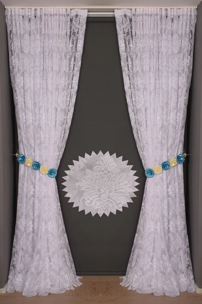 DAMAKS KIRIK BEYAZ  RENK TEK KANAT Hazır dikilmiş Pileli Fon Perde 300*260 cm - Resim 5