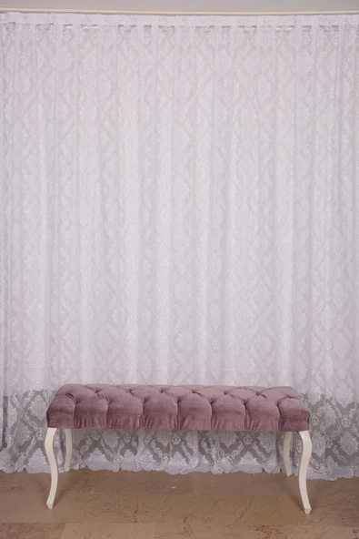 DAMAKS KIRIK BEYAZ  RENK TEK KANAT Hazır dikilmiş Pileli Fon Perde 300*260 cm ürün görseli 1