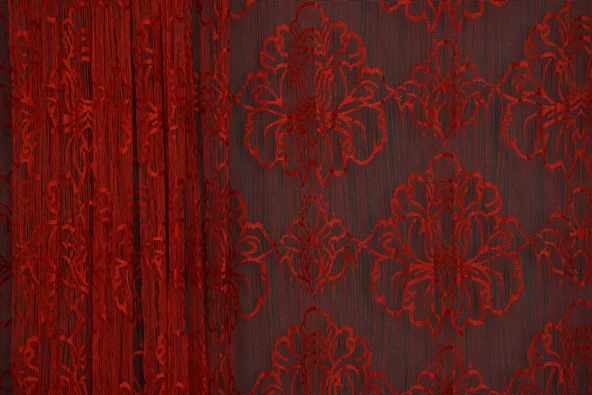 ÖRÜMCEK  MODEL KIRMIZI RENK İP PERDE HAZIR DÜĞMELERİ DİKİLMİŞ İP PERDE 300*270 cm - Resim 11