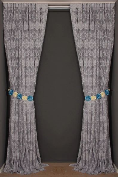 DAMAKS GRİ  RENK TEK KANAT Hazır dikilmiş Pileli Fon Perde 300*260 cm - Resim 2