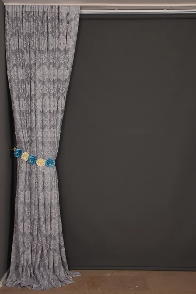 DAMAKS GRİ  RENK TEK KANAT Hazır dikilmiş Pileli Fon Perde 300*260 cm - Resim 3