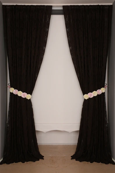 DAMAKS ACI KAHVE  RENK TEK KANAT Hazır dikilmiş Pileli Fon Perde 300*260 cm - Resim 2