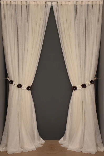 DAR ETEK MODEL KREM RENK TEK KANAT Hazır Pileli Fon Perde 300*260 ürün görseli