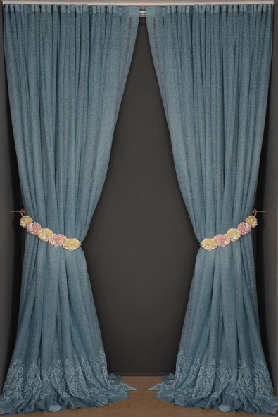 GENİŞ ETEK MODEL MAVİ RENK TEK KANAT Hazır Pileli Fon Perde 300*260 ürün görseli 1