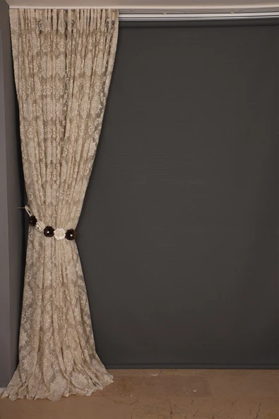 DAMAKS VİZON  RENK TEK KANAT Hazır dikilmiş Pileli Fon Perde 300*260 cm - Resim 3